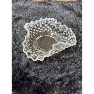 Vintage Hobnail Glass Bowl With Ruffled Opalescent Edges